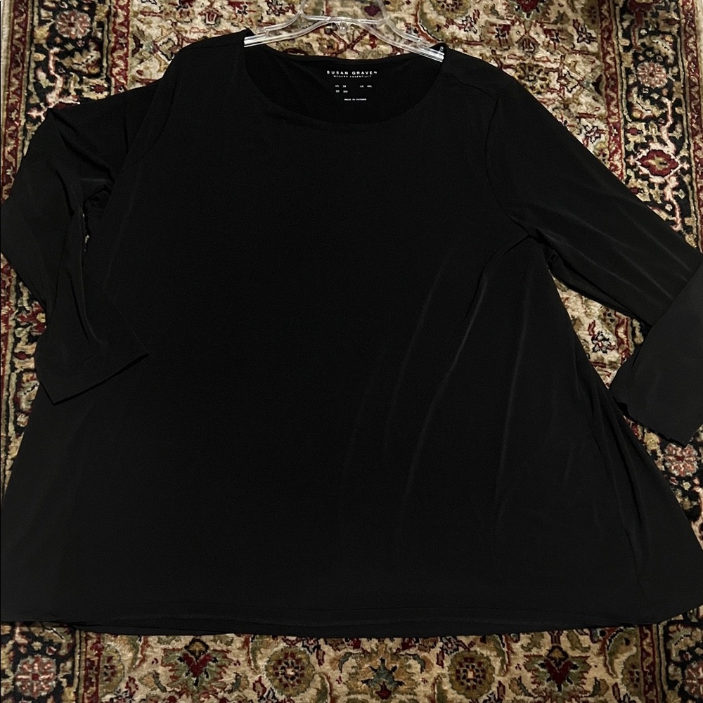 Susan Graver Modern Essentials Black Long Sleeve Scoop Neck Top Size 3X